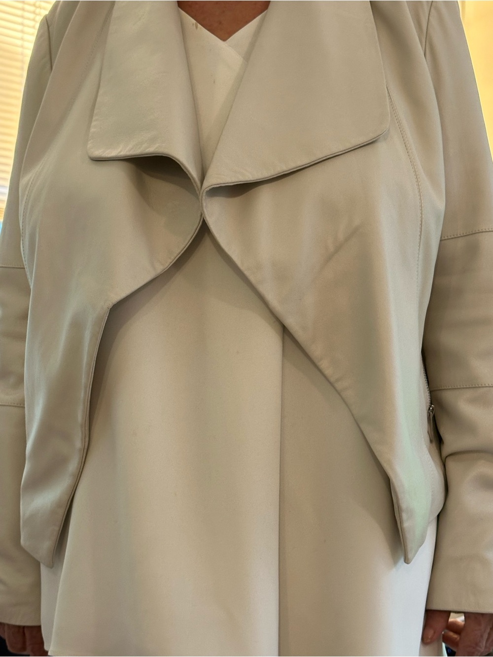 Neiman Marcus Soft Cream Leather Drape Jacket